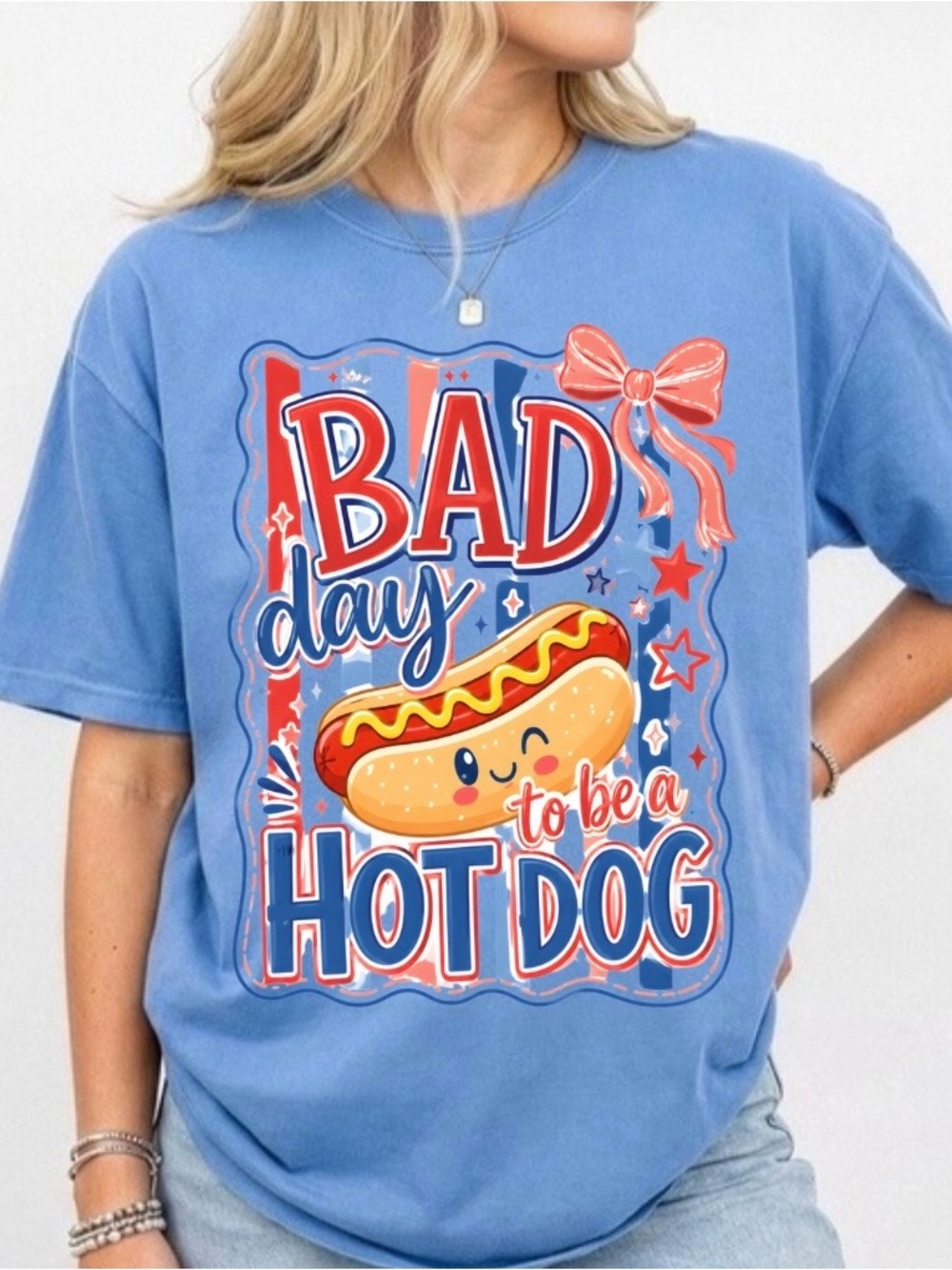 Blue "Bad Day to Be a Hot Dog" Graphic Dog Tee